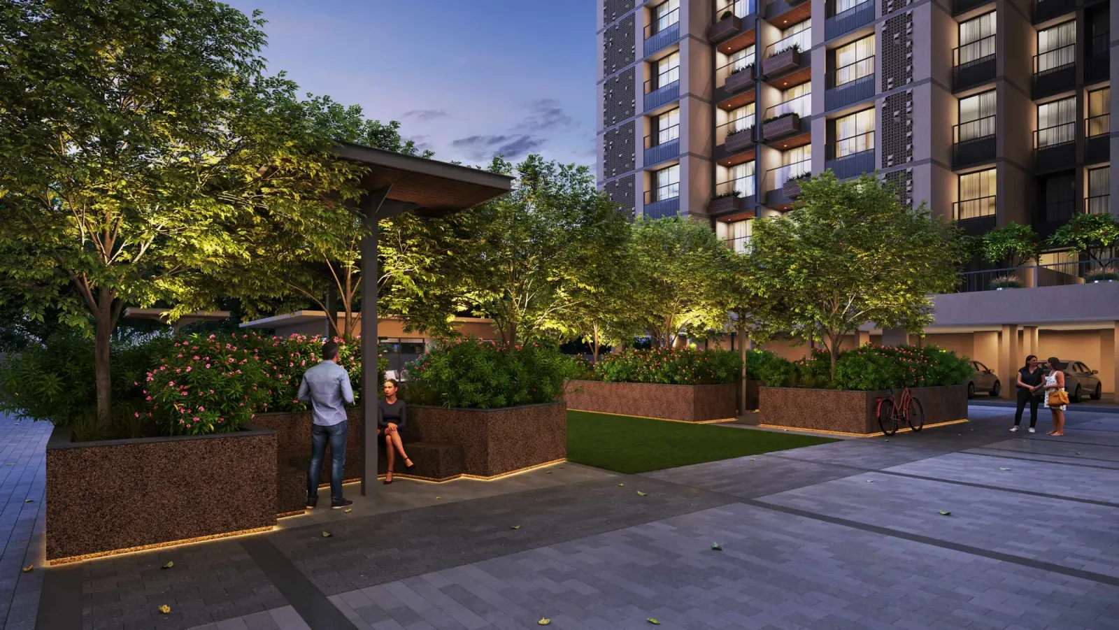 Tree-Lined Seating Area