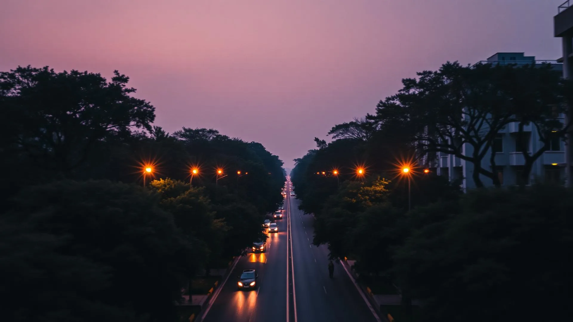 Ahmedabad urban streetscape at dusk