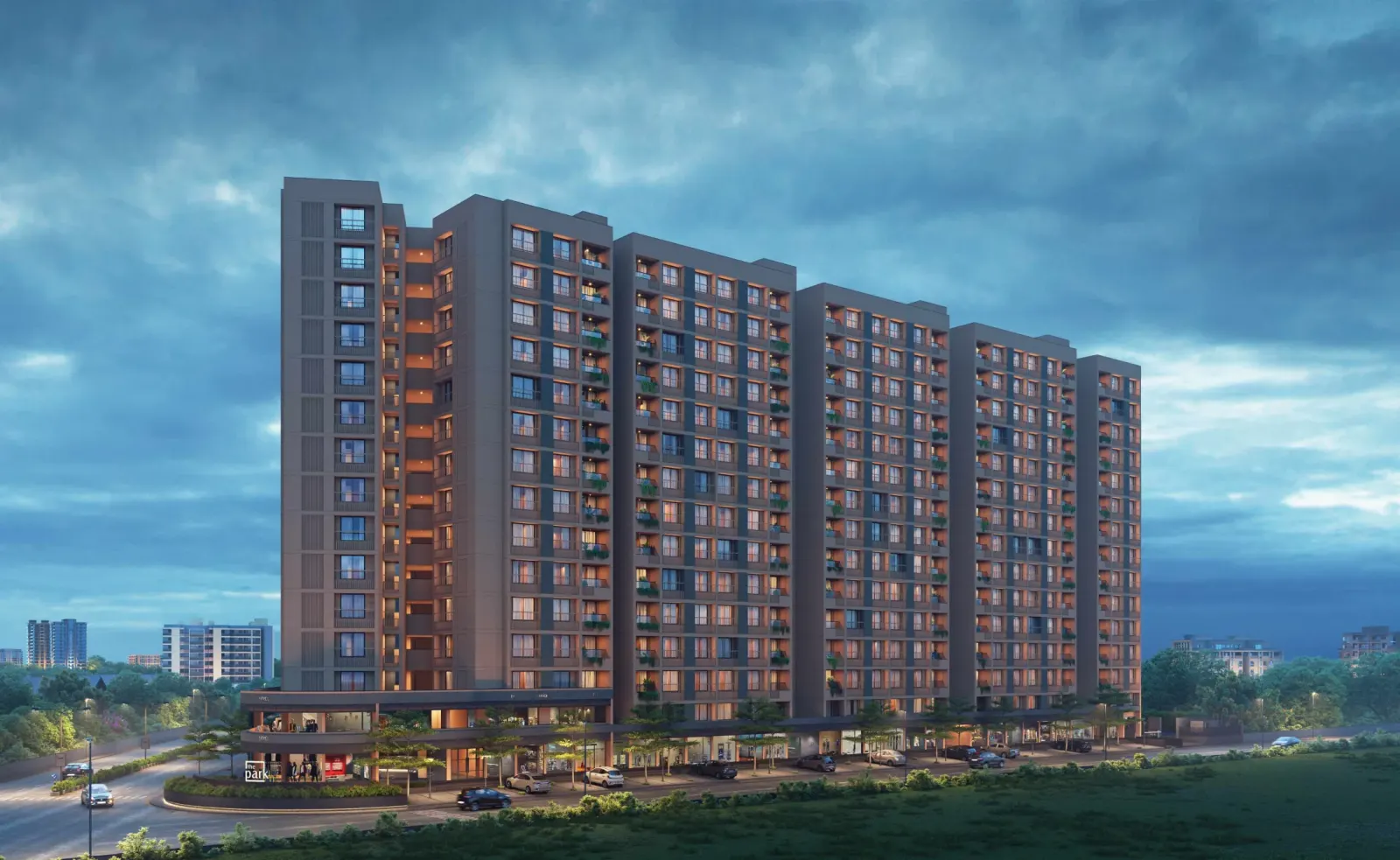 Evening illuminated façade